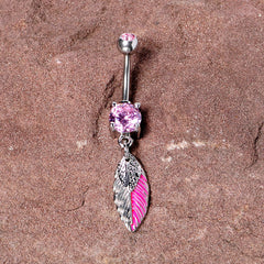Pink Gem Feathers Southwestern Dangle Belly Ring