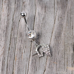 Clear Gem Silhouette Unicorn Dangle Belly Ring