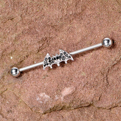 14G Clear Black Gem Bat Halloween Industrial Barbell 38mm