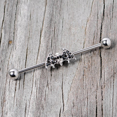 14G Clear Black Gem Bat Halloween Industrial Barbell 38mm