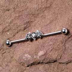 14G Clear Black Gem Bat Halloween Industrial Barbell 38mm