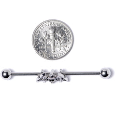 14G Clear Black Gem Bat Halloween Industrial Barbell 38mm