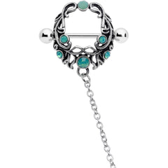 14G 9/16 Green Faux Opal Wreath Nipple Shield Dangle Nipple Chain