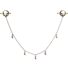 14G Clear Gem Gold Tone Moon Mermaid Nipple Shield Dangle Chain