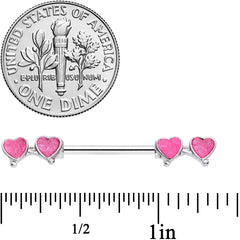 14G 9/16 Pink Double Hearts Barbell Nipple Ring Set