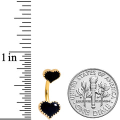 Gold Tone Black Heart Valentines Double Mount Belly Ring