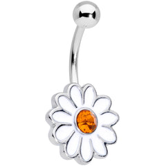Yellow Gem White Daisy Flower Hippie Belly Ring