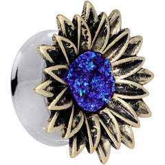 Blue Faux Druzy Sunburst Flower Double Flare Plug Set 2G to 1"
