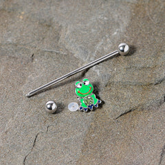 14G Green Gem Green Goofy Frog Industrial Barbell 38mm
