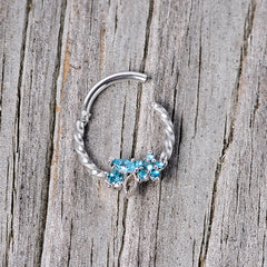 16G 3/8 Aqua Gem Star Twisted Hinged Segment Ring