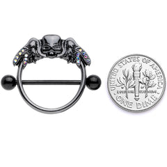 14G 7/8 Aurora Gem Black Winged Skull Halloween Nipple Shield Set