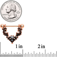 14G 9/16 Clear Gem Rose Gold Tone Baroque Bat Nipple Shield Set