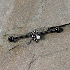 14G Black White Gem Black Cat Halloween Industrial Barbell 38mm