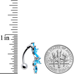 Aqua CZ Gem Fashion Flower Dangle Top Mount Belly Ring