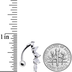 Clear CZ Gem Fashion Flower Dangle Top Mount Belly Ring