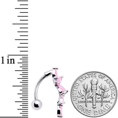 Pink CZ Gem Fashion Flower Dangle Top Mount Belly Ring