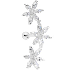 16G 1/4 Clear CZ Gem Tri Flower Cartilage