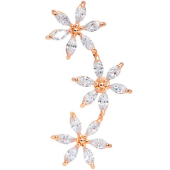 16G 1/4 Clear CZ Gem Rose Gold Tone Tri Flower Cartilage