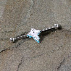 14G White Orb Ghost Halloween Industrial Barbell 38mm
