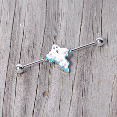 14G White Orb Ghost Halloween Industrial Barbell 38mm