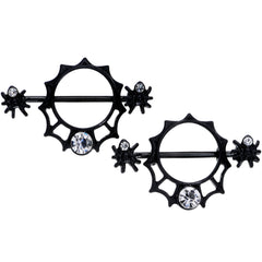 14G 24mm Clear Gem Spider Web Halloween Nipple Shield Set