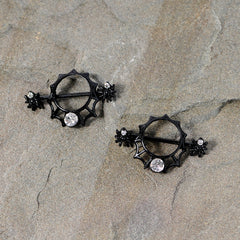 14G 24mm Clear Gem Spider Web Halloween Nipple Shield Set