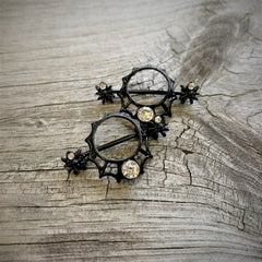 14G 24mm Clear Gem Spider Web Halloween Nipple Shield Set