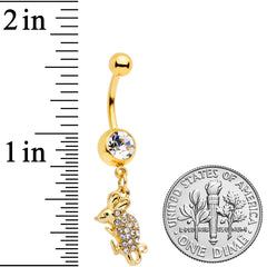 Clear Aqua Gem Gold Tone Mouse Dangle Belly Ring