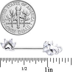 14G 9/16 Clear CZ Gem Paw Print Cat Barbell Nipple Ring Set