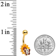 Gold Tone Red Yellow Butterfly Belly Ring