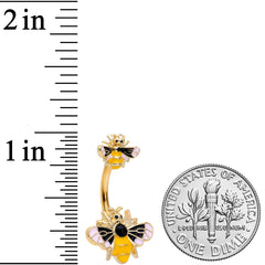 Gold Tone Yellow Pink Black Bee Double Mount Belly Ring