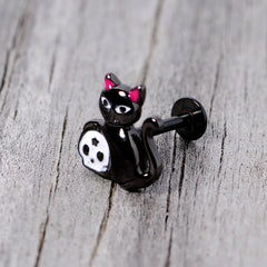 16G 5/16 Black Cat Skull Halloween Labret Monore Tragus