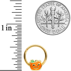 16G 3/8 Gold Tone Pumpkin Halloween Hinged Segment Ring