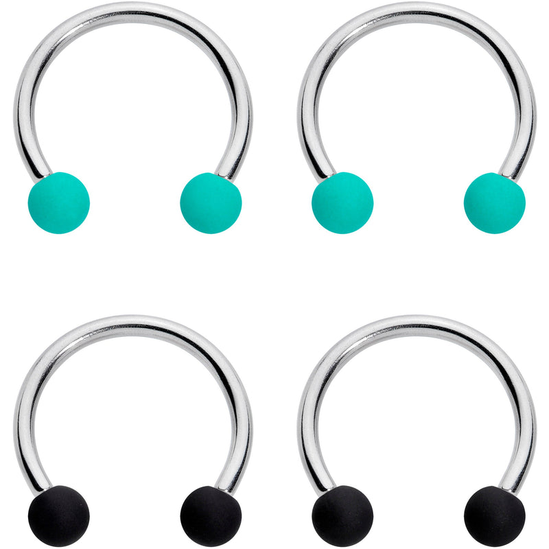 16G 3/8 Black Teal Matte Horseshoe Circular Barbell Set of 4