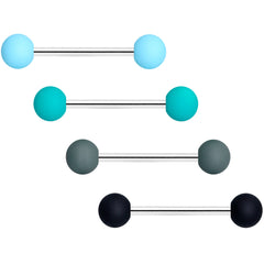 Blue Green Grey Black Matte Ball Barbell Tongue Ring Set of 4