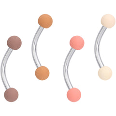 16G 5/16 Peach Tan White Brown Matte Curved Eyebrow Ring Set of 4