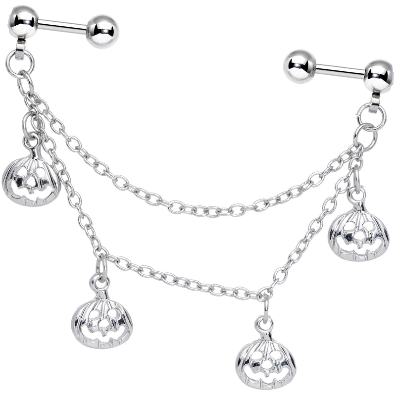 16G 1/4 Aurora Gem Pumpkin Halloween Cartilage Chain Earring