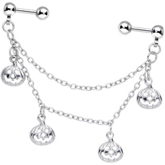 16G 1/4 Clear Gem Pumpkin Halloween Cartilage Chain Earring