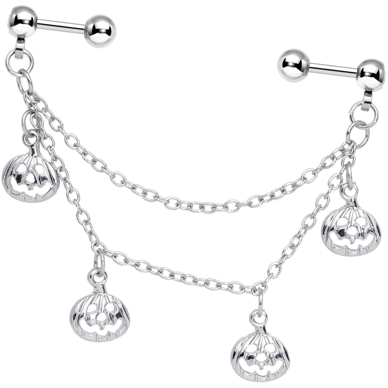 16G 1/4 Clear Gem Pumpkin Halloween Cartilage Chain Earring
