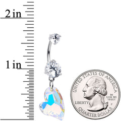 Clear Aurora Gem Stylized Heart Dangle Belly Ring