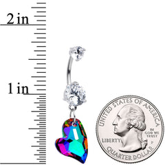 Clear Vitrail Gem Stylized Heart Dangle Belly Ring