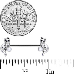 14G 9/16 Steel Ball Cat Barbell Nipple Ring Set
