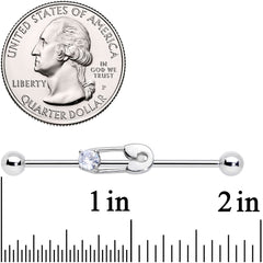14G Clear CZ Gem Punk Safety Pin Industrial Barbell 38mm