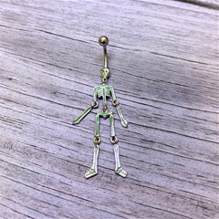 Green Hinged Halloween Skeleton Dangle Belly Ring