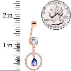 Blue Green CZ Gem Rose Gold Tone Drop Loop Dangle Belly Ring