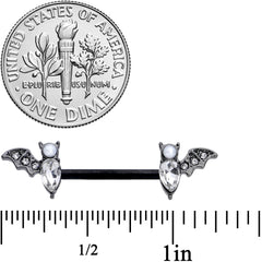 14G 9/16 Clear Gem Black Bat Halloween Barbell Nipple Ring Set