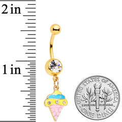Clear Gem Gold Tone Pink Blue Ice Cream Cone Dangle Belly Ring