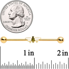 14G Gold Tone Black White Striped Bee Industrial Barbell 38mm