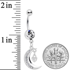 Clear CZ Gem Heart Padlock Crescent Moon Dangle Belly Ring