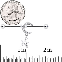 14G Clear Gem Moon Star Dangle Industrial Barbell 38mm